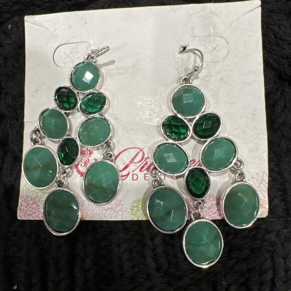 Premier Designs Nordstrom Statement Earrings Green Silvertone Beaded Drop NEW - Picture 2 of 10